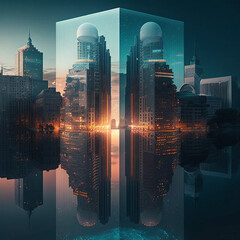 Hologram of a modern city. Generative AI.