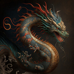 Fototapeta na wymiar Illustration of the Chinese or Asian dragon. Generative AI.