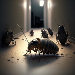 Cockroaches in a house. Generative AI.