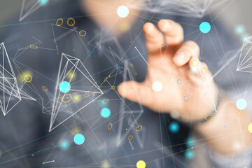 Global network. Blockchain. 3D illustration. Neural networks and artificial intelligence. Abstract