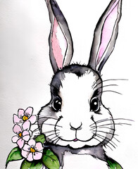 Gray and white easter bunny .
Generative AI