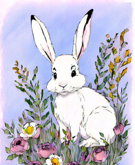 Easter white bunny drawing. 
Generative AI