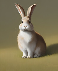 Easter white and brown bunny with flower. 
Generative AI
