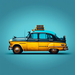 Taxi on a blue background. Generative AI.