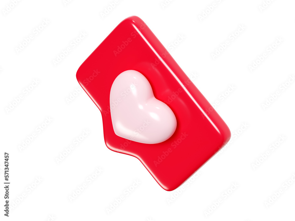 Poster speech bubble with heart 3d render icon - red love message or social media like notifications. roman