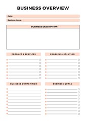 Minimalist planner pages templates. Printable Life & Business Planner Set. Life and business planner.  Business Overview Printable Page
