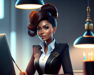 A woman working on laptop in the office