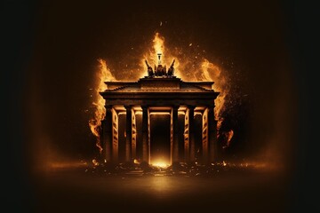 Brandenburg gate burning in flames