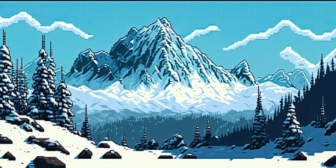 llustration of a game level design snow mountain background - Created with generative ai
