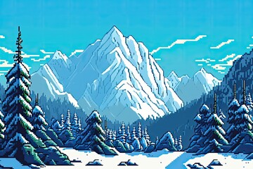 llustration of a game level design snow mountain background - Created with generative ai
