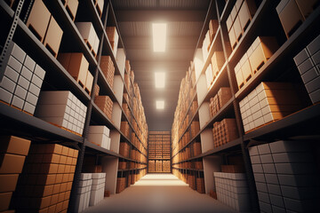 Obraz premium Generative AI of a warehouse with cardboard boxes. 