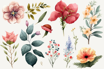 cute mother's day watercolor flower collection on white background with margins made by generative ai - obrazy, fototapety, plakaty