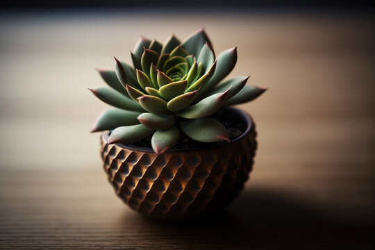 green aenium succulent plant in a cute little pot made by generative ai