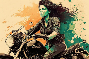 Fototapeta na wymiar jovem mulher beldade motoqueira com motocicleta 
