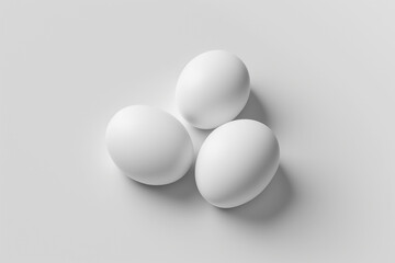 White eggs on white background, minimalistic style. AI generated image
