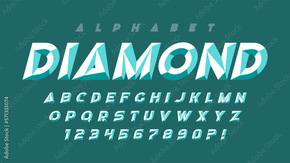 Poster original characters design, chisel alphabet style, letters and numbers
