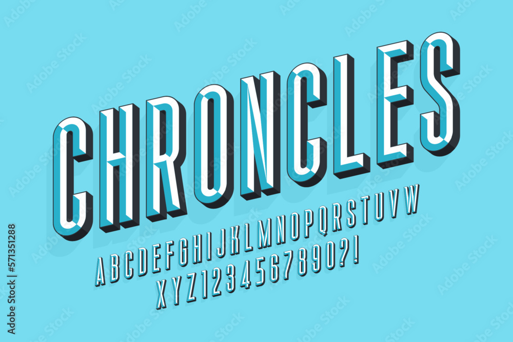 Poster original characters design, chisel alphabet style, letters and numbers.