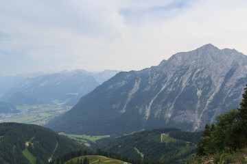 Panorama view of mountain Hinteres Freieck seen from Rossfeldpanoramastraße (horse field panoramic motorway), Germany