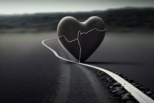 coração partido no asfalto 