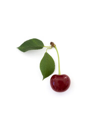Ripe fresh red cherry isolated on white background. With clipping path.