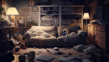 A very messy and dirty living room that needs the housework done (generative AI) © jonathon