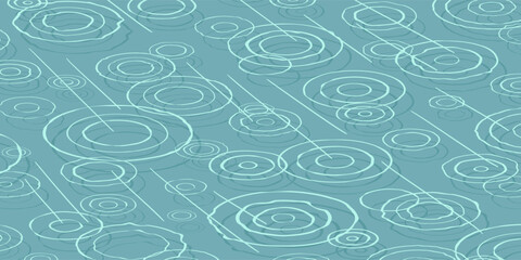 Circles on the pond during the rain. On a blue background. Vector illustration.