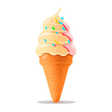 Ice cream in a waffle cone. Vector illustration on a white background. Sweet dessert icon.
