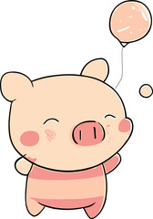 Fototapeta premium Funny cute parasenok. Vector with smart pink pig..