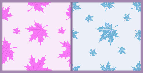Pattern autumn leaves blue/lillac