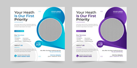 Medical healthcare square social media post, promotion web banner ads sales and discount banner vector template Design.

