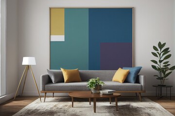 Minimal Modern Interior with Large Abstract Spring Wall Art and Sustainable Home Furniture Made with Generative AI