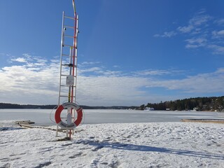 Winter scenery on the coast in the Swedish archipelago near Stockholm