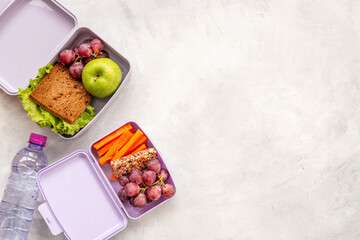 Set of lunch boxes filled with healthy food. Healthy meal