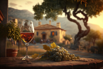 Fototapeta na wymiar Delicious wine in picturesque vineyard. Based on Generative AI