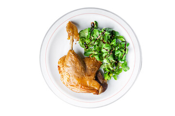 duck confit leg meat fresh meal food snack on the table copy space food background rustic top view