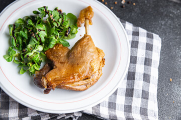 duck confit leg meat fresh meal food snack on the table copy space food background rustic top view