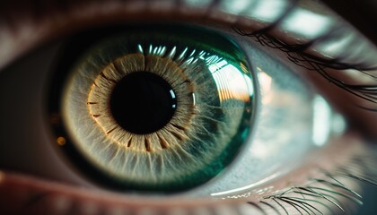  a close up of a person's eye with a green iris and a black circle in the center of the iris of the eye.  generative ai - obrazy, fototapety, plakaty