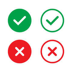 Cross mark and Check mark vector icon. Yes or no line symbol, approved or rejected icon for user interface.