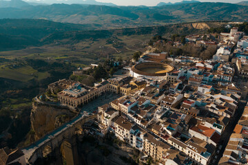 Ronda city sunset, Malaga province Andalusia Spain aerial drone photo 