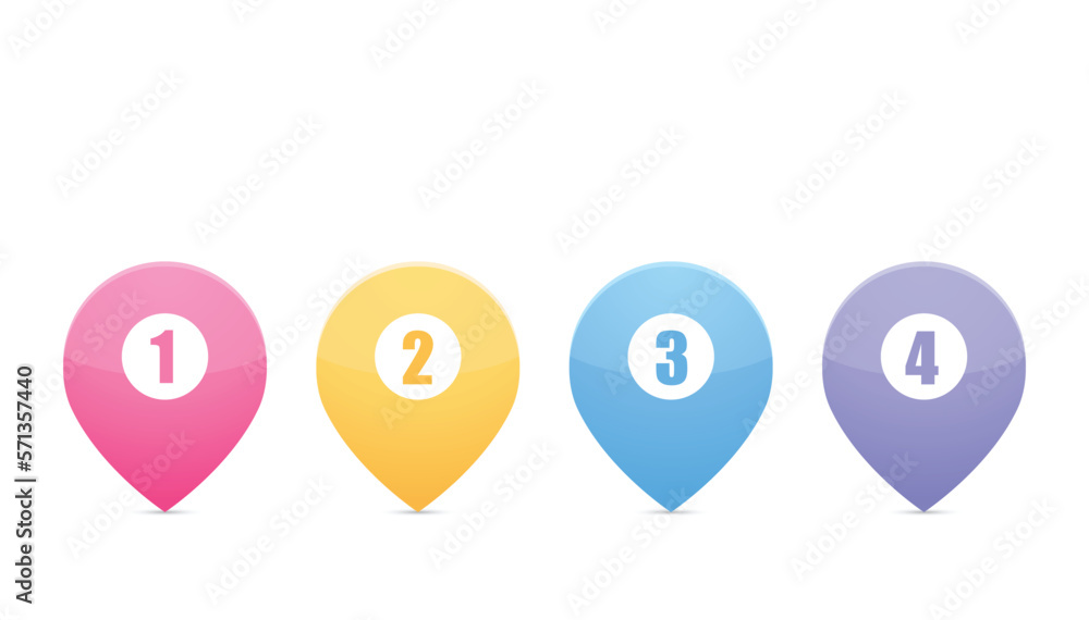 Poster set of numbered and colorful pins for navigations and maps. vector illustration. ui design element.