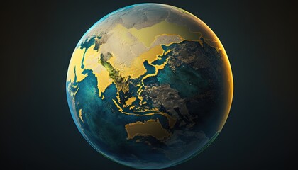  the earth is shown with a dark background and a yellow line on the side of the earth is shown on a dark background, with a black background and yellow line on the bottom of the earth.  generative ai