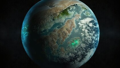  the earth is shown in this artist's impression of a planet with a green light in the middle of the middle of the image.  generative ai