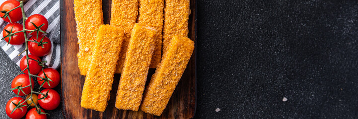 fish stick deep-fried seafood breadcrumbs fast food meal food snack on the table copy space food background rustic top view