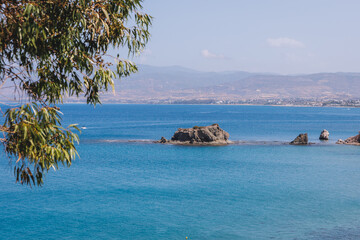 Sea view near Baths of Aphrodite botanical garden in Akamas National Forest on the Akamas...