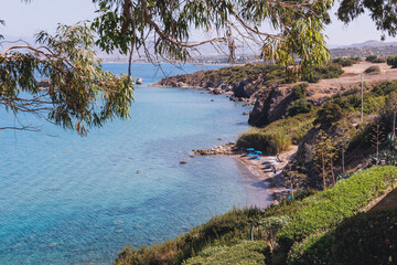 Aphrodite beach near Baths of Aphrodite botanical garden in Akamas National Forest on the Akamas...