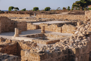 Ruins of House of Theseus villa in Paphos Archaeological Park in Paphos city, Cyprus island country