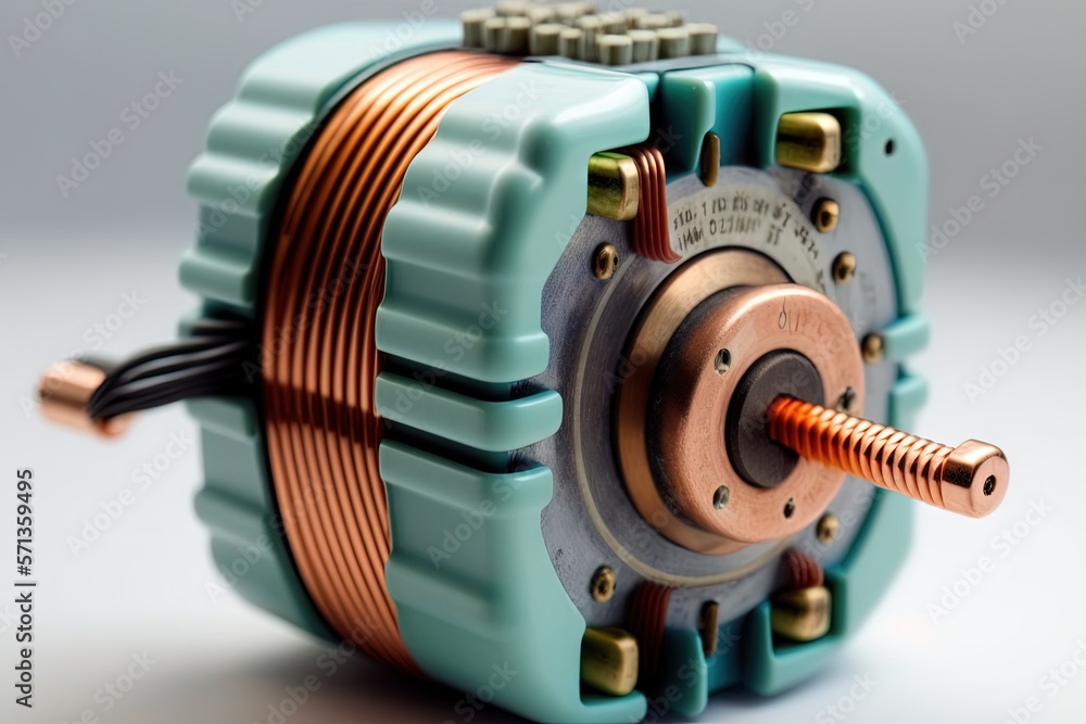 Poster close up of a modern commutator with an internet wire against a white background. generative ai
