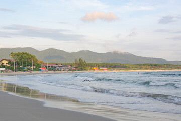 Atlantic Ocean in the early morning in the beach Praia da Barra da Lagoa in Florianopolis, Brazil