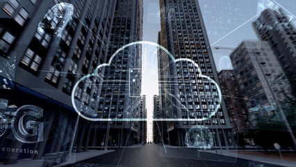 Fototapeta na wymiar Smart City Artificial intelligence Cloud Computing Network Technology CG background