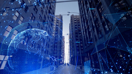 Smart City Artificial intelligence Network Building Technology CG animation background 